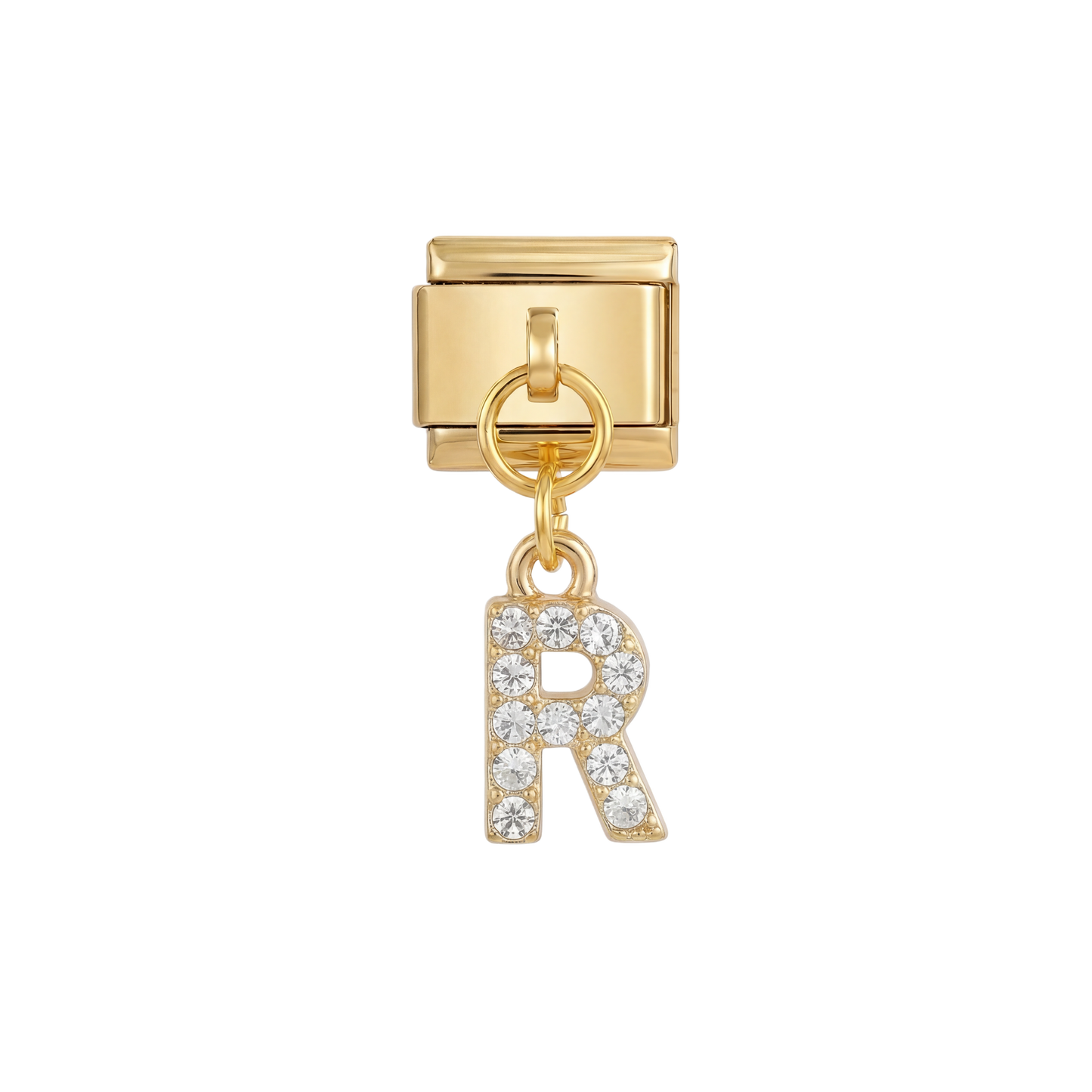 Letter R with stones, Hanging, on Gold