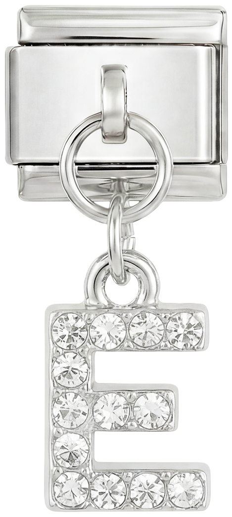 Letter E with stones, Hanging, on Silver - Letter-E-with-stones-hanging-on-silver.png