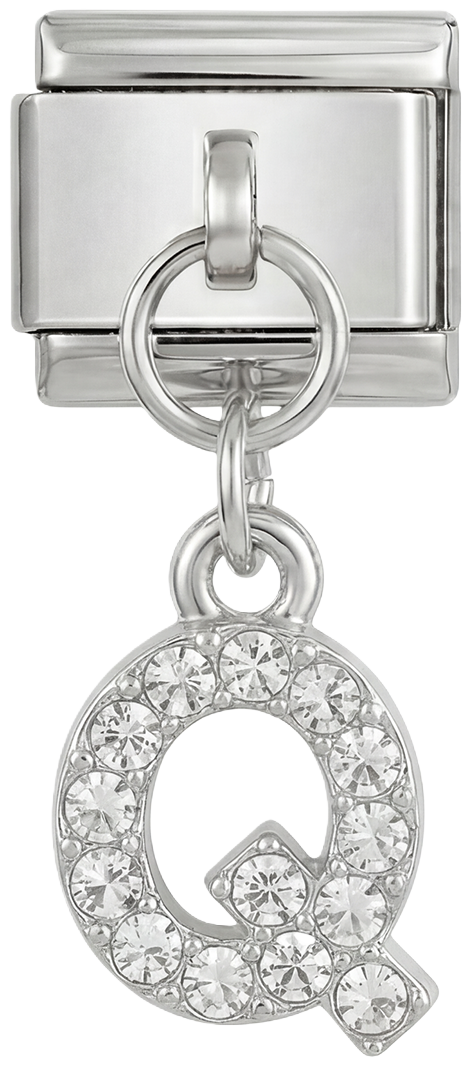 Letter Q with stones, Hanging, on Silver - Letter-Q-with-stones-hanging-on-silver.png