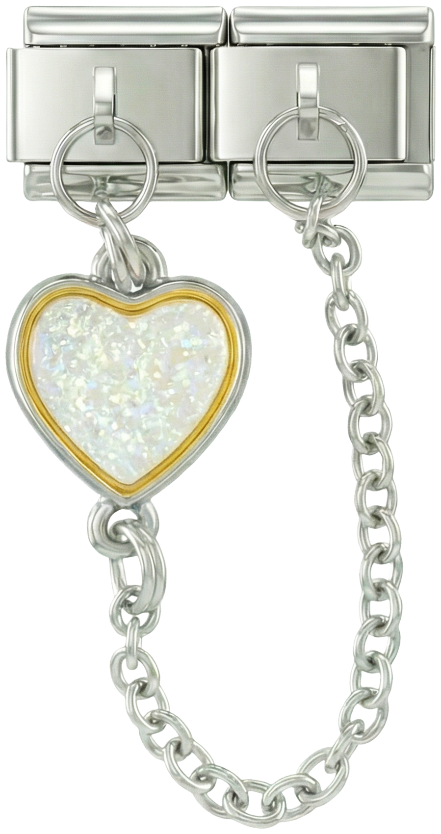 Meerkleurig hart, dubbel geschakelde Charms, op zilver