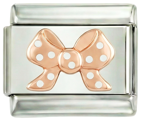 Rose Gold Bow Tie, White Dot, on Silver - Rose-Gold-Bow-Tie-White-Dot-on-Silver.png