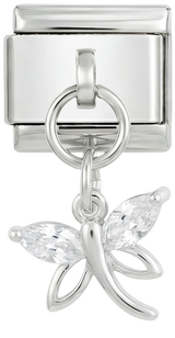 Libelle met kristallen op zilver