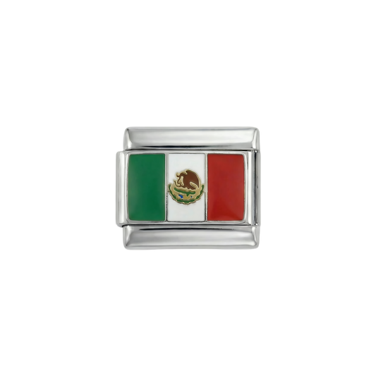 Mexico Flag, on Silver