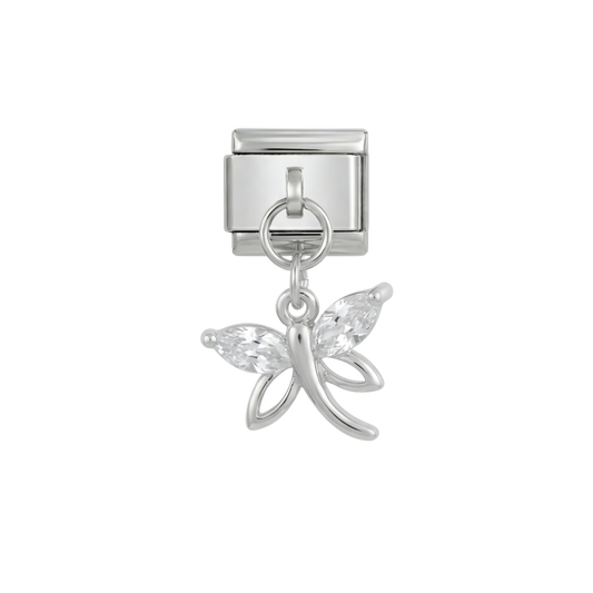 Dragonfly with Crystals on Silver