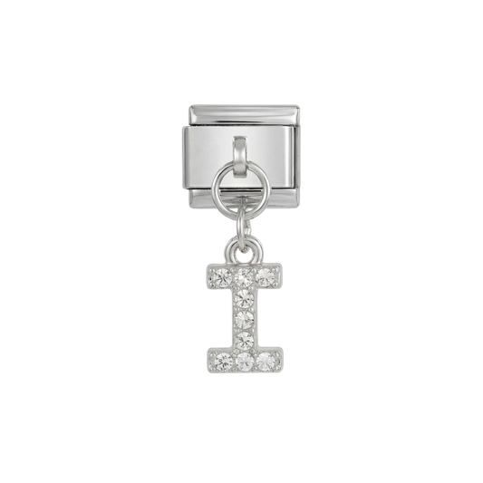 Letter I with stones, Hanging, on Silver