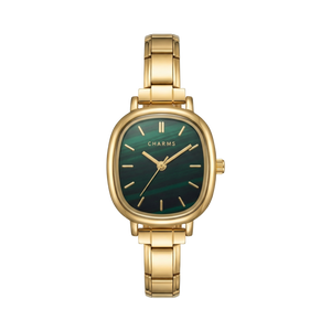 Capri-horloge goud – uitvoering met smaragdgroene wijzerplaat