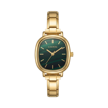 Capri-horloge goud – uitvoering met smaragdgroene wijzerplaat