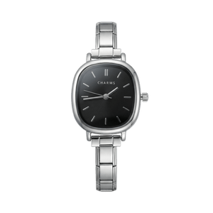 Capri-horloge zilver – uitvoering met zwarte wijzerplaat