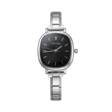 Capri-horloge zilver – uitvoering met zwarte wijzerplaat
