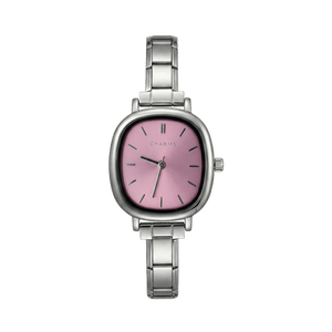 Capri-horloge zilver – uitvoering met roze wijzerplaat