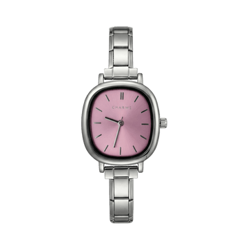 Capri-horloge zilver – uitvoering met roze wijzerplaat