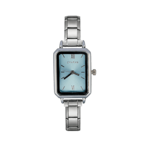 Como-horloge zilver – uitvoering met blauwe wijzerplaat