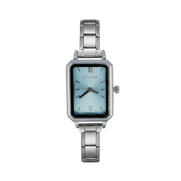 Como-horloge zilver – uitvoering met blauwe wijzerplaat
