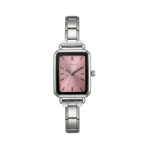 Como-horloge zilver – uitvoering met roze wijzerplaat