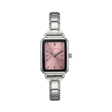 Como-horloge zilver – uitvoering met roze wijzerplaat