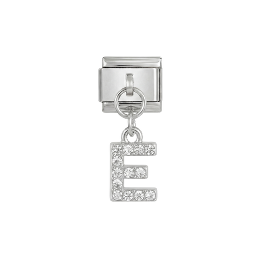 Letter E with stones, Hanging, on Silver