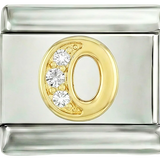 Letter O van goud met stenen, op zilver