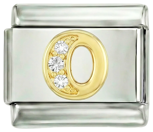 Letter O van goud met stenen, op zilver