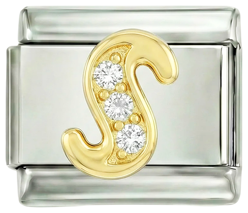 Letter S in Gold with Stones, on Silver - Letter-S-in-gold-with-stones-on-silver.png