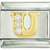 Letter U van goud met stenen, op zilver