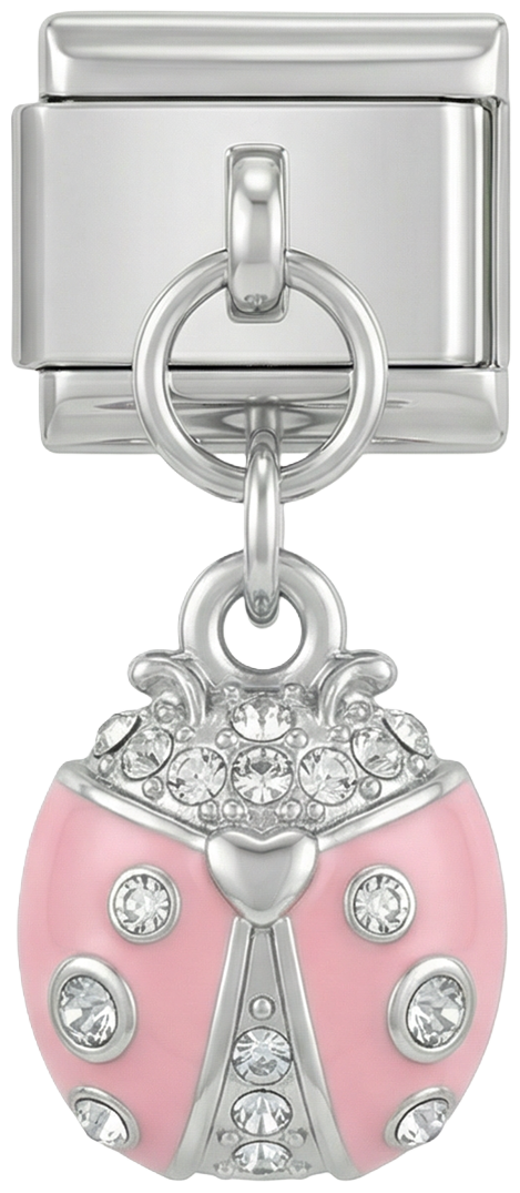 Pink Ladybug with Stones, on Silver - Pink-Ladybug-with-Stones-on-Silver.png