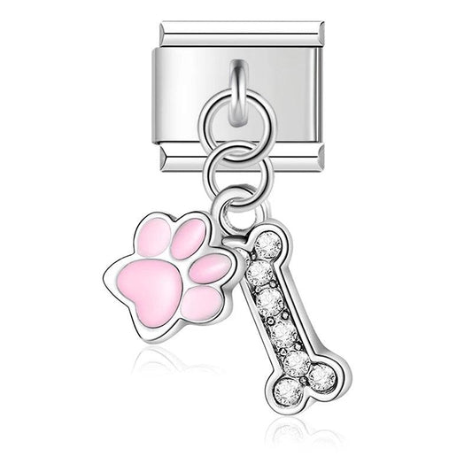 Dog Bone with Stones, on Silver - Charms Official