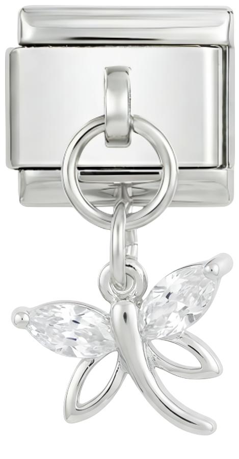 Libelle met kristallen op zilver
