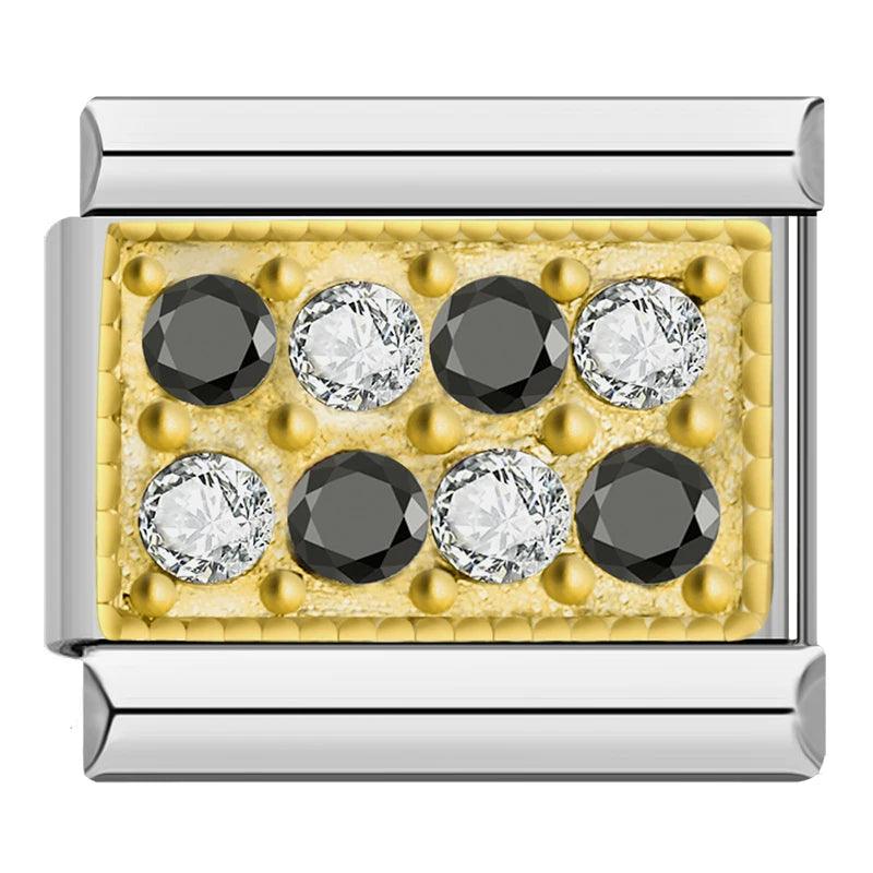 Gold Plate with Stones, Black and White - Charms Official