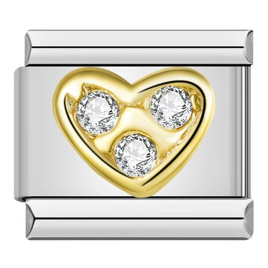 Heart in Gold with White Stones on Silver - Charms Official