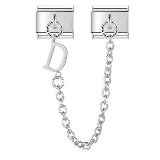 Letter D, Double Linked Charms, on Silver - Charms Official