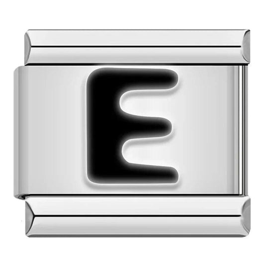 Letter E in Black, on Silver - Charms Official
