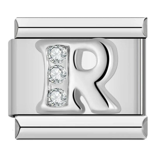 Letter R with Stones, on Silver - Charms Official