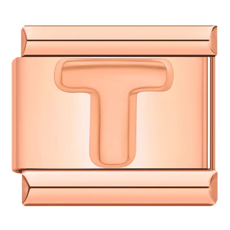 Letter T in Rose Gold, on Rose Gold - Charms Official