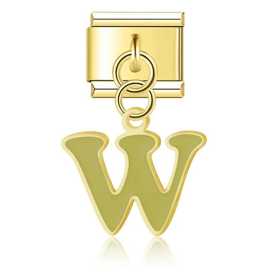 Letter W in Green, on Gold - Charms Official