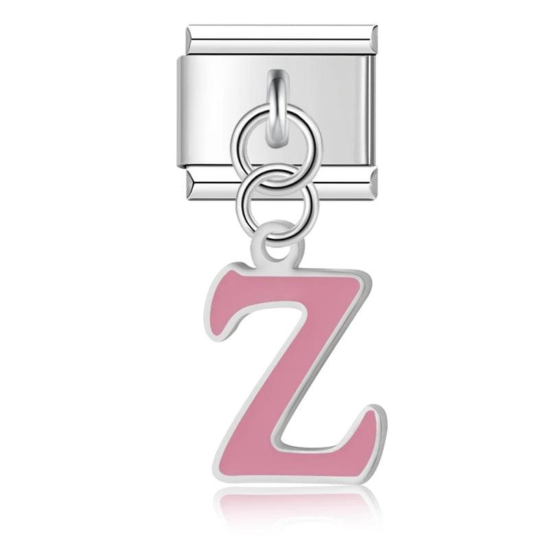 Letter Z in Pink, on Silver - Charms Official