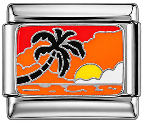 Zonsondergang met palmboom in zilver